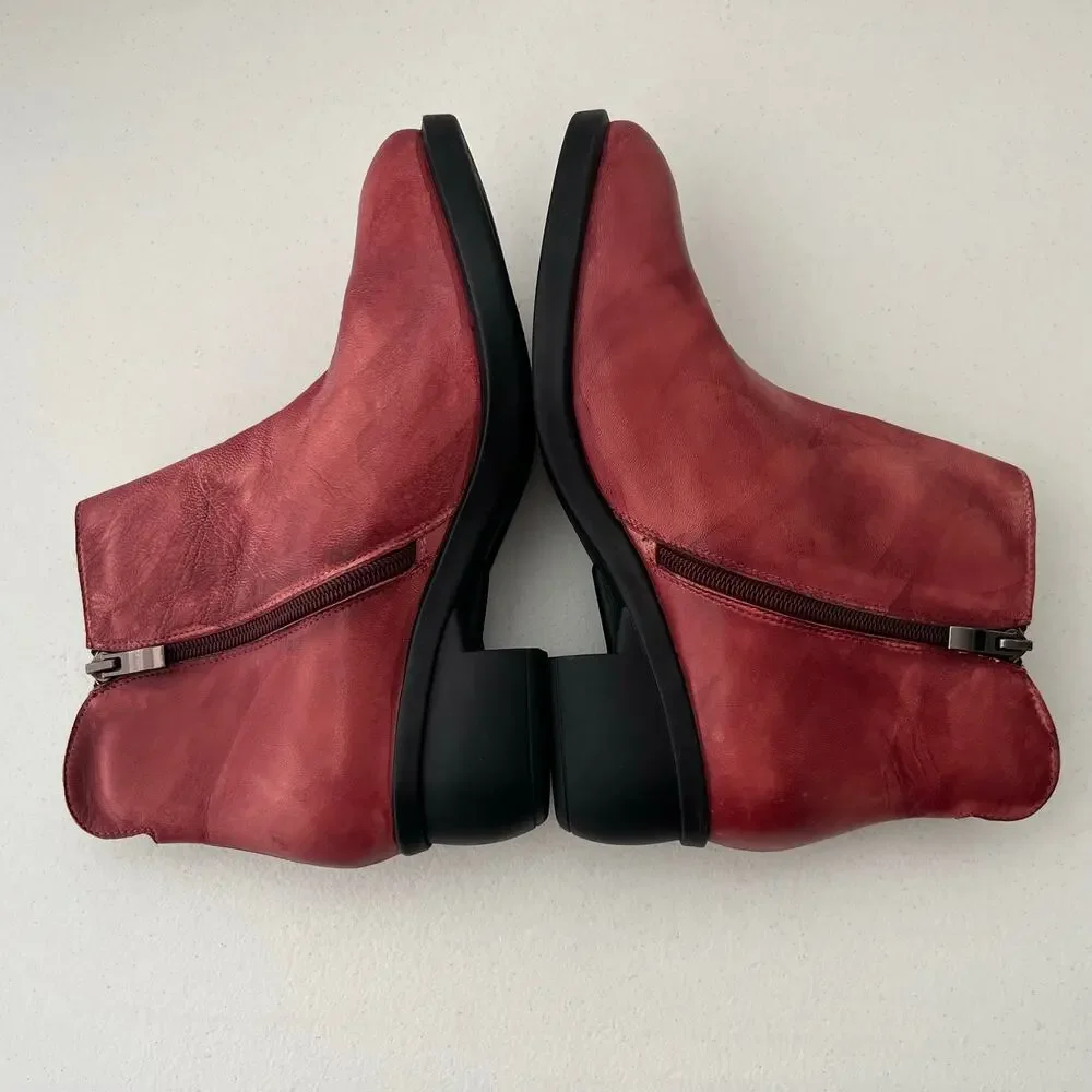 Socofy Rose Handmade Leather Ankle Boots 3D Floral Applique Artsy Size 40/9-9.5
